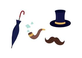 Set for a gentleman hat, smoking pipe, mustache,umbrella vector