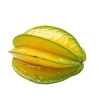 Isolated star fruit displays its five pointed shape with gradient yellow to green color variations. png