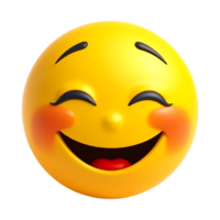 Joyful Yellow Emoticon Shows Happy Expression with Bright Smile and Rosy Cheeks, Exuding Positive Feelings and Delightful Vibes. Digital Rendering of a Cheerful Emoji for Communication. png