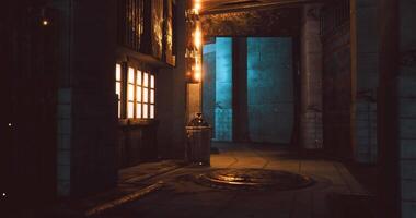 CGI Mysterious alleyway illuminated by warm light at night with urban architecture video