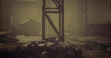 CGI Industrial area during twilight with scattered debris and mist video
