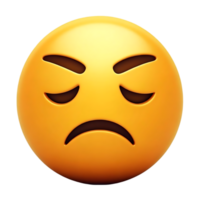 3D Rendering of Disappointed Emoji with Frowning Face, Isolated on Transparent Background, Showing Negative Emotion Digitally, Perfectly for Graphic Design Projects. Isolated and Transparent Elements. png