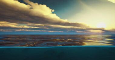 CGI Vibrant sunset reflects on serene ocean waves under a colorful sky video
