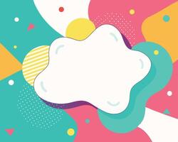Abstract colorful design featuring a blank white shape with geometric forms and vibrant retro pastel background. vector
