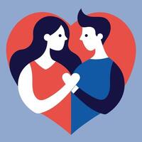 Couple in love holding hands inside a heart symbol expressing romantic feelings and connection vector
