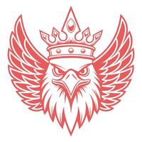 Red eagle head wearing a crown with wings artistic illustration suitable for emblems and logos vector