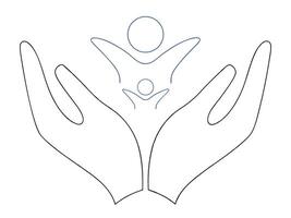 Abstract illustration of hands protecting and supporting a family with caring and nurturing qualities. vector