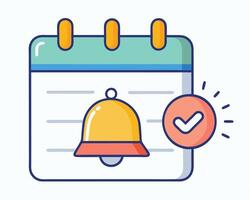 Illustration of a calendar with a bell and a check mark representing an appointment reminder vector