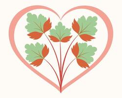Stylized heart shape embracing vibrant green and orange leaves for decorative designs vector