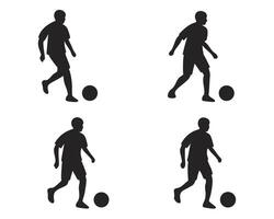 Silhouette illustrations of a soccer player kicking a ball in various action poses against a white background vector