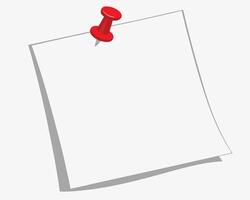 A blank white note paper pinned with a red thumbtack on a clean light grey background vector