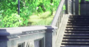 CGI Steps leading to a lush garden with vibrant greenery in the afternoon light video