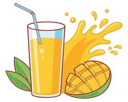 A vibrant illustration of refreshing mango juice with a sliced mango and juice splash element. vector