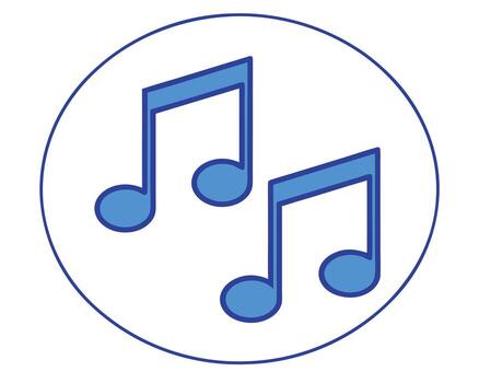 A simple illustration of two blue musical notes inside a circular frame on a white background. vector