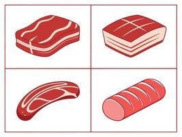 Delicious cartoon illustrations of fresh beef cuts for culinary and food related designs vector
