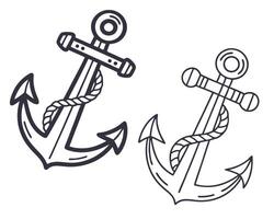 Two nautical anchor designs in a simplified black and white line art style ideal for maritime themes. vector