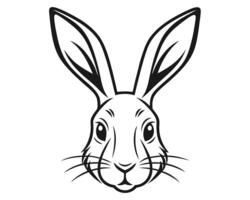 A stylized black and white illustration of a detailed rabbit face on white background vector