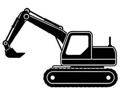 Sleek black and white silhouette of a powerful construction excavator on a white background vector