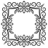 Elegant floral frame border design featuring stylized flowers and swirling decorative elements in black and white vector