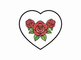 illustration featuring three red roses with green leaves inside a black heart frame vector