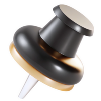 Abstract 3 D Render of a Black and Gold Push Pin with Layered Circular Forms and a White Point isolated on a transparent background png