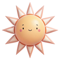Cute Smiling Orange Sun Cartoon Character 3 D Render Peach Rays Happy Face isolated on a transparent background png