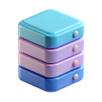 Stacked Pastel Blue Purple and Pink Square 3 D Data Storage Server Icon Blocks Isolated on a transparent background png