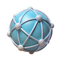 3 D Render of a Light Blue Globe with a White Grid and Connected Nodes Isolated on a Transparent Background png