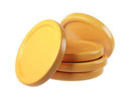 3d rendering icon of a stack shiny gold coins leaning against a transparent background, perfect for finance and investment concepts png