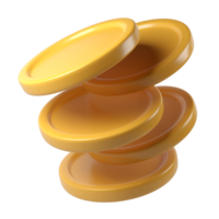 3d render icon Golden coins spinning, metallic surfaces gleaming payment, symbolizing financial growth against transparent background png