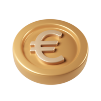 Golden 3d render icon euro coin spinning, metallic surface financial digital rendering backdrop transparent with for design graphic gleaming, png