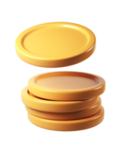 3d finance rendering icon of a stack background, shiny gold coins leaning against a transparent of perfect for investment concept png