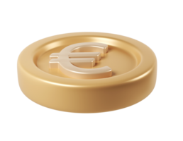 Golden 3d render icon euro coin spinning, metallic surface gleaming, digital rendering with transparent backdrop for finance graphic design png