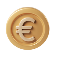 Golden 3d render icon financial coin spinning, metallic design gleaming, digital surface with transparent backdrop for euro graphic rendering png