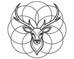 Elegant minimalist black and white deer head design with geometric circular pattern vector