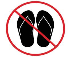 Prohibition sign indicating no flip flops allowed featuring two black sandals in a red circle vector