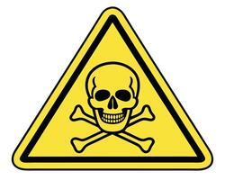 Warning sign featuring a skull and crossbones within a yellow hazard triangle shape vector