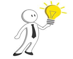 A businessman figure holding a lit lightbulb symbolizing new ideas and creativity for business. vector