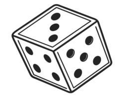 Monochrome illustration of a six-sided dice with black dots on white background vector