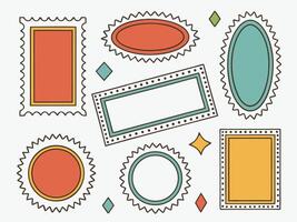 Colorful and decorative set of various geometric frame shapes with retro style designs vector