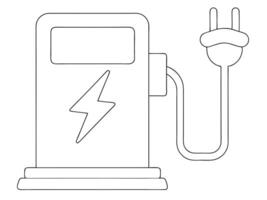 Clean outline illustration of an electric vehicle charging station with power plug attached vector