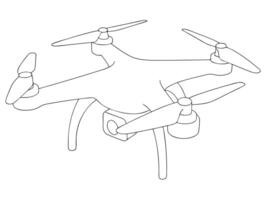 Detailed black and white illustration of a modern drone with propellers and camera component vector