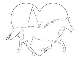 Silhouette of a galloping horse within a heart symbol overlaid with a heartbeat graphic art vector