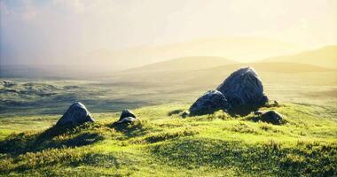 CGI Serene landscape with rocks under soft sunlight at dusk video