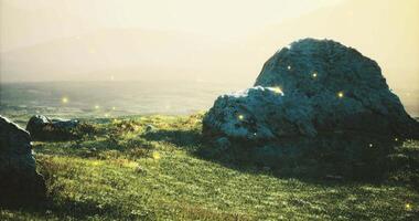 CGI Serene landscape with glimmering stones at sunrise in a tranquil setting video