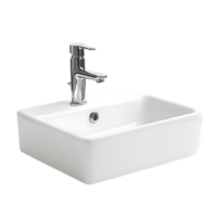 Modern white rectangular bathroom sink with chrome faucet isolated on transparent background png