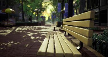 CGI Unique park bench in serene city atmosphere during golden hour video