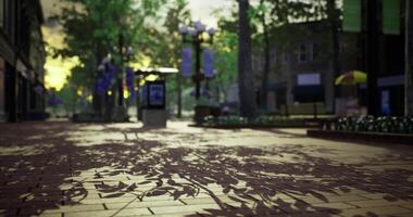 CGI Shadows cast on cobblestone pathway in a tranquil city park at dusk video