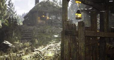 CGI Rustic cabin and surrounding nature in a tranquil forest setting video