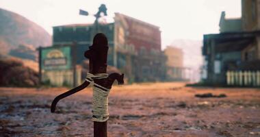 CGI Western town in the desert landscape with rustic buildings and dirt road video